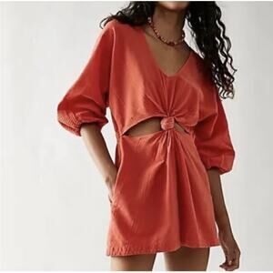 Free People Short Romper Twist Front Medium Pumpkin Patch Fall Halloween NWOT